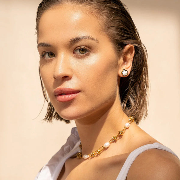 Knot and Pearls Necklace Gold Plated 18K