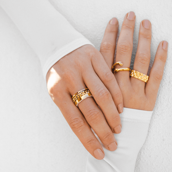 Zirconia Links Ring Gold Plated 18K