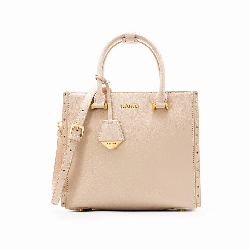 Bolsa Tote Feminina Ella Marfim Média em Couro