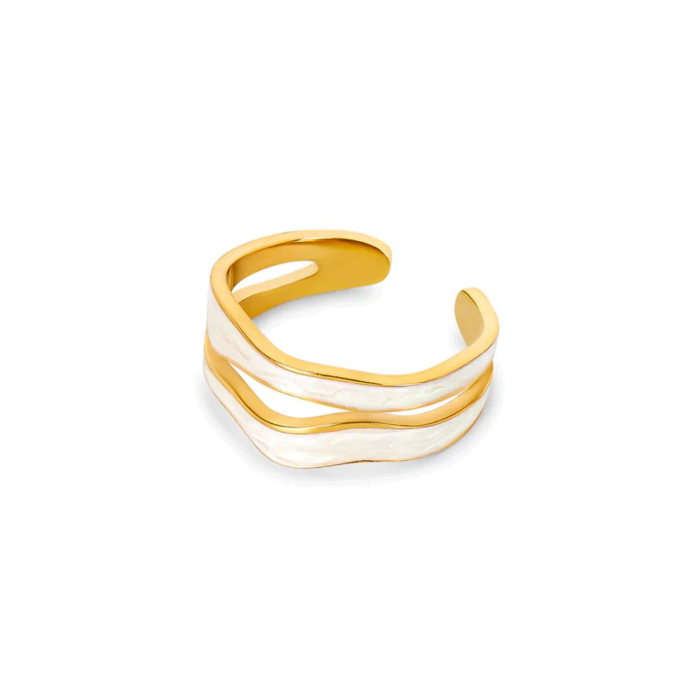 Abstract Mother of Pearl Adjustable Ring Gold Plated 18K