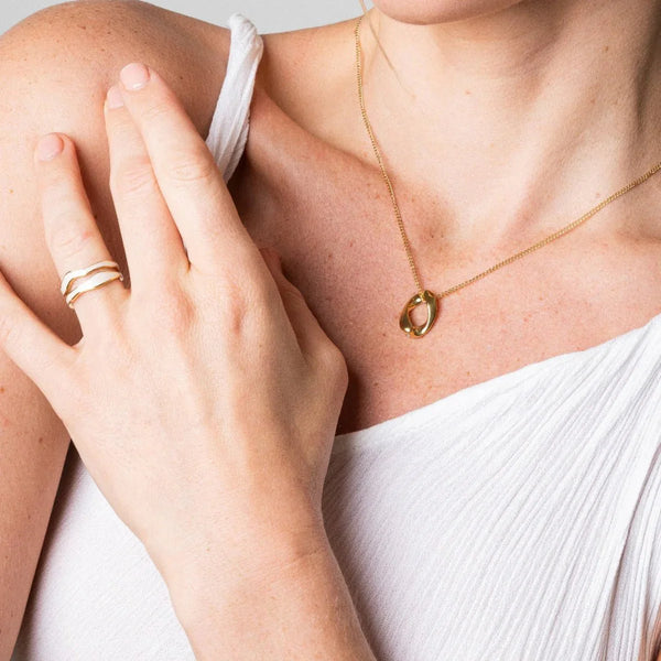 Abstract Mother of Pearl Adjustable Ring Gold Plated 18K