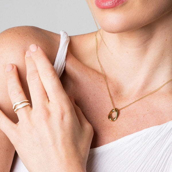 Abstract Mother of Pearl Adjustable Ring Gold Plated 18K