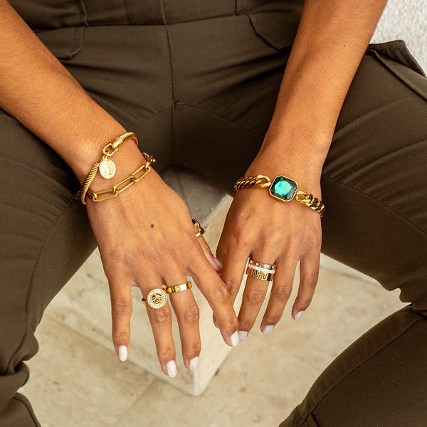 Triple Band Roman Numeral Ring Gold Plated 18K