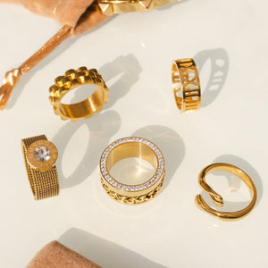 Zirconia Links Ring Gold Plated 18K