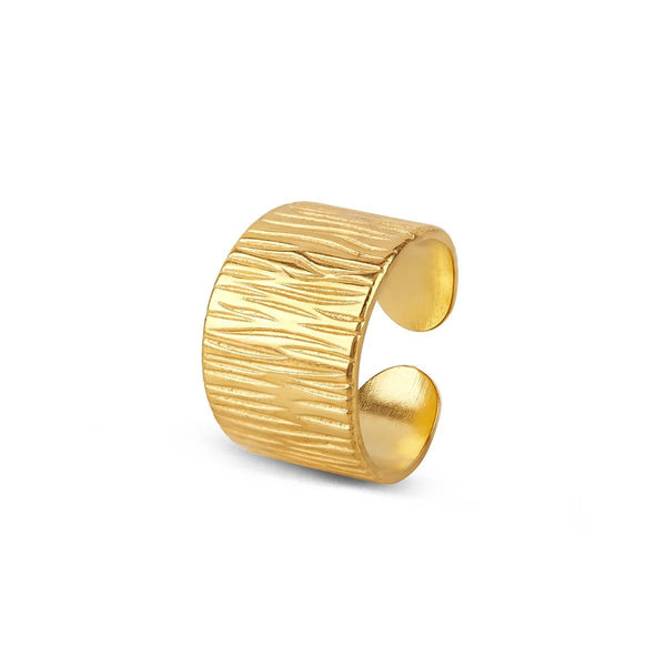 Wide Textured Adjustable Ring Gold Plated 18K