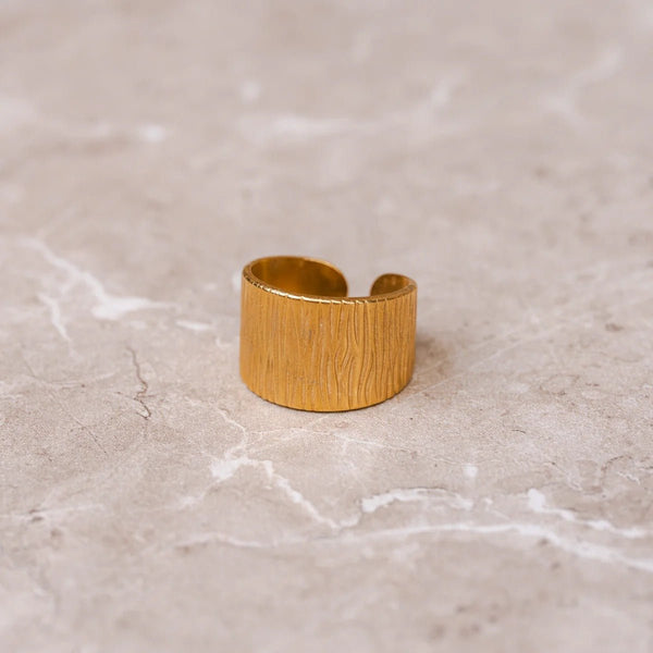 Wide Textured Adjustable Ring Gold Plated 18K