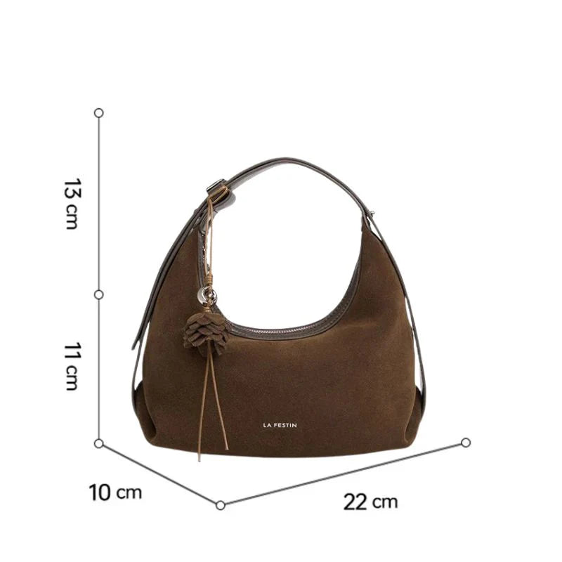 Bolsa Transversal Marrom Camurça Feminina Pequena de Couro Naomi