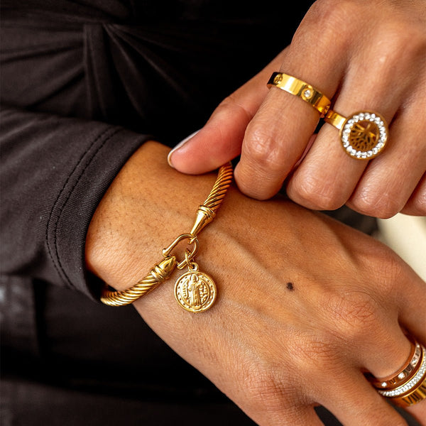 Saint Benedict Pendant Bracelet Gold Plated 18K