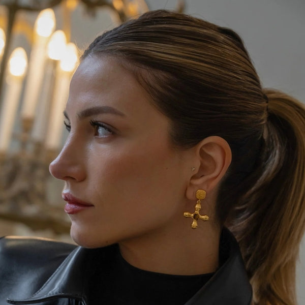 Tiger Eye Earrings Gold Plated 18K