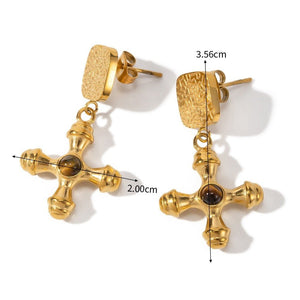 Tiger Eye Earrings Gold Plated 18K