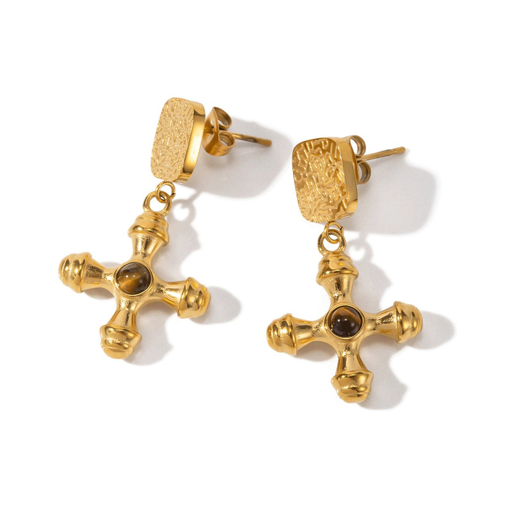 Tiger Eye Earrings Gold Plated 18K