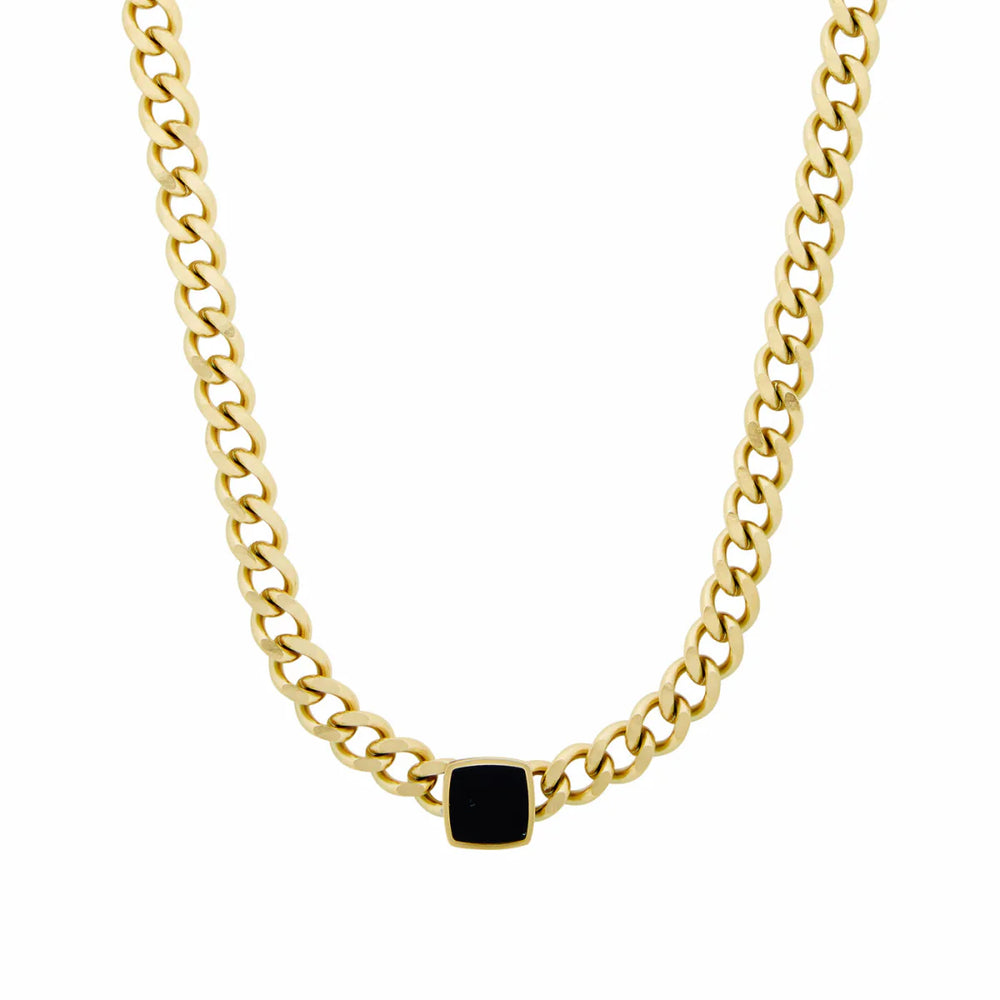 Square Onyx Stone Chain Necklace Gold Plated 18K