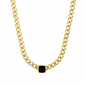 Square Onyx Stone Chain Necklace Gold Plated 18K