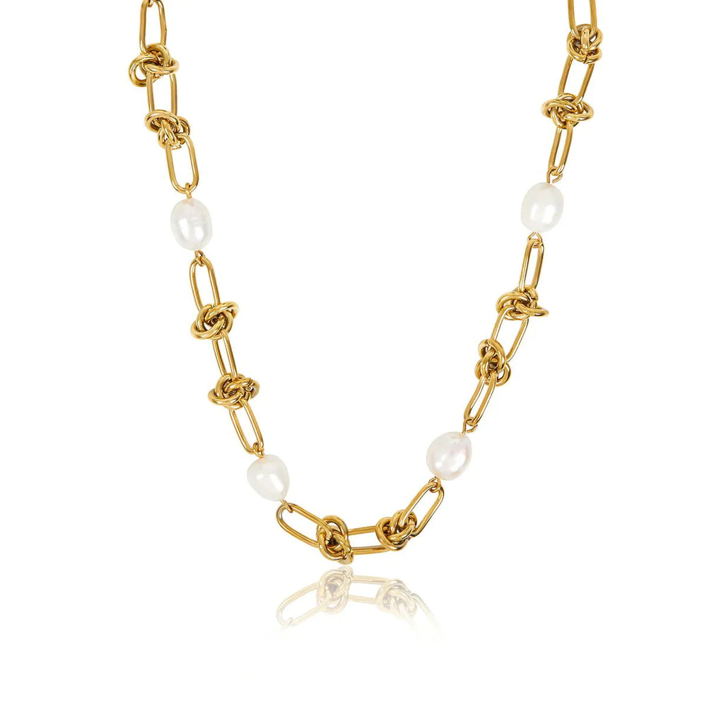 Knot and Pearls Necklace Gold Plated 18K