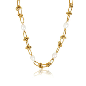 Knot and Pearls Necklace Gold Plated 18K