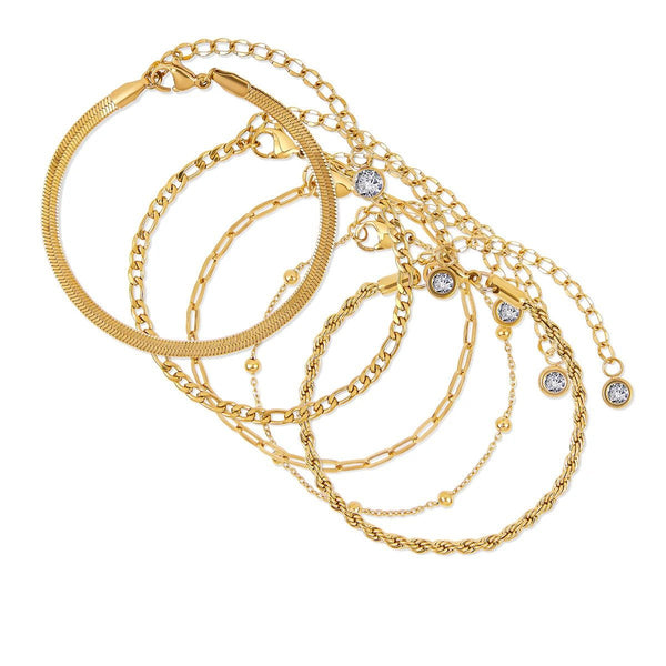Glamour Zirconia Bracelet Set Gold Plated 18K