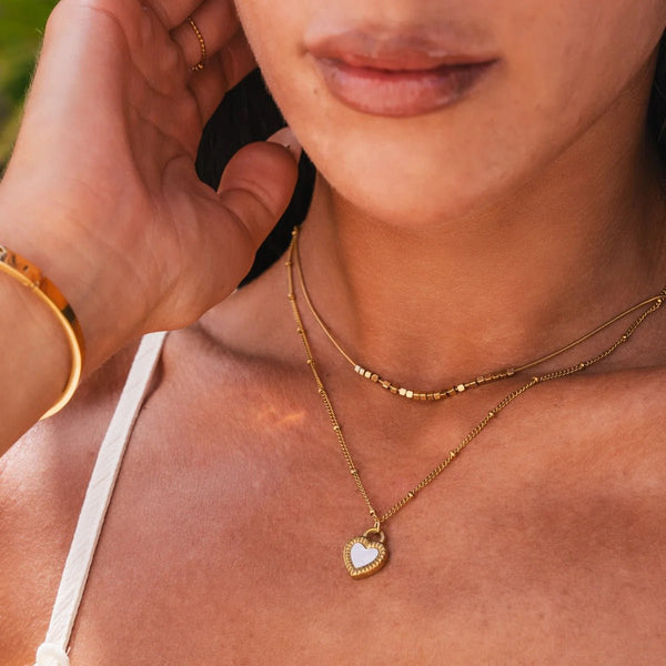 Marbled Heart Necklace Mix Gold Plated 18K