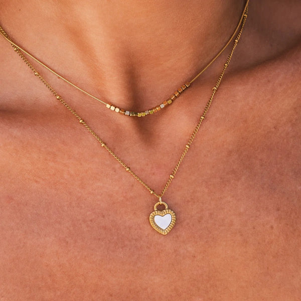 Marbled Heart Necklace Mix Gold Plated 18K