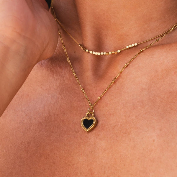 Marbled Heart Necklace Mix Gold Plated 18K