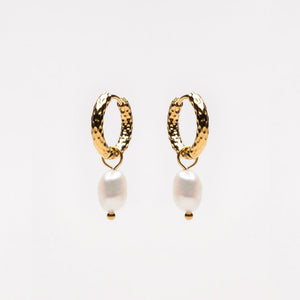 Hammered Pearl Hoop Earrings