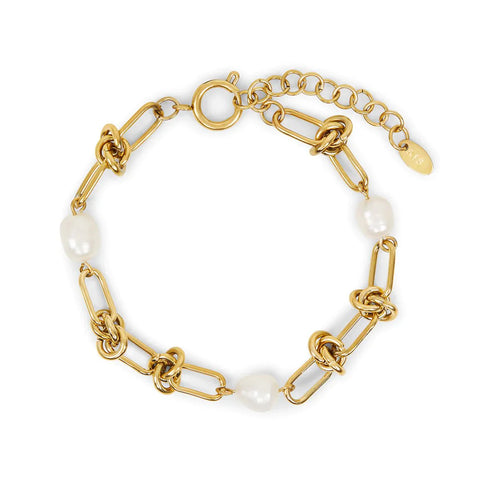 Knot and Pearls Bracelet Gold Plated 18K