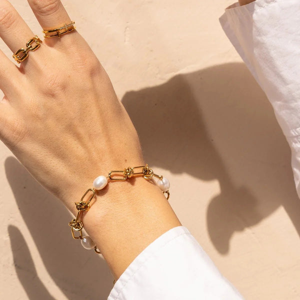 Knot and Pearls Bracelet Gold Plated 18K