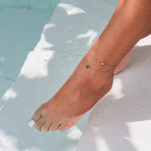 Double Heart Stone Anklet Gold Plated 18K