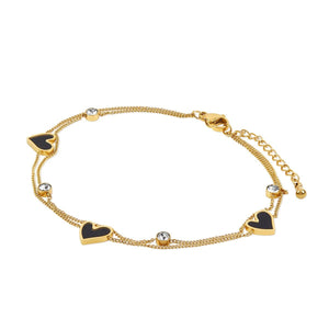 Double Heart Stone Anklet Gold Plated 18K