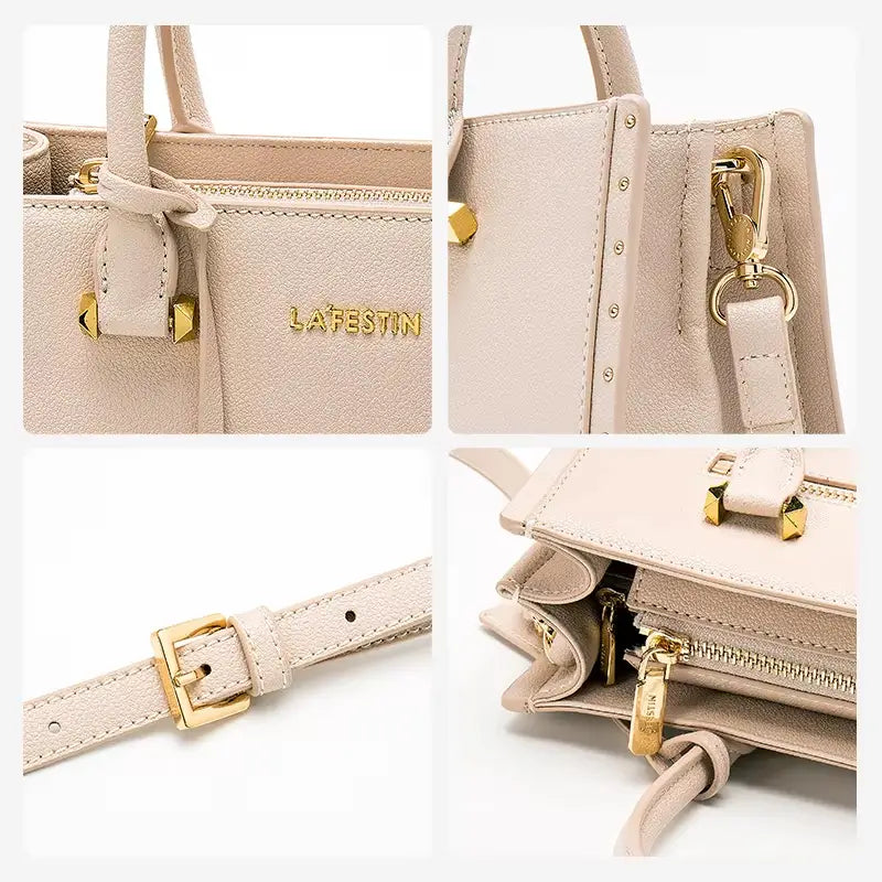 Bolsa Tote Feminina Ella Marfim Média em Couro